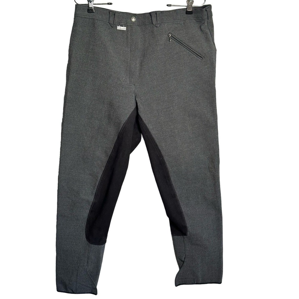 Dublin Sz 34x27 Equestrian Riding Pants Breeches Gray Stretch Horse Black Inners